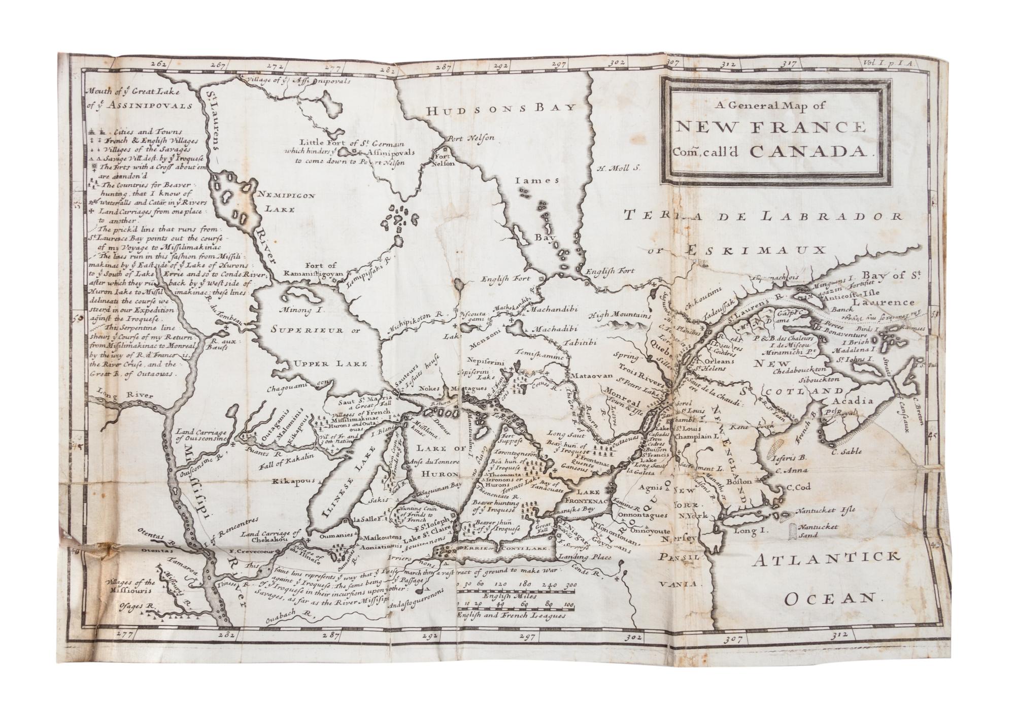 LAHONTAN, LOUIS ARMAND. New Voyages to North America. London, 1703. First English-language edition. 2 vols.