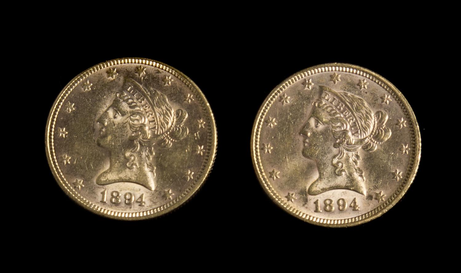 A Pair of United States 1894 Liberty Head $10 Gold Coins