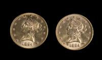 A Pair of United States 1894 Liberty Head $10 Gold Coins