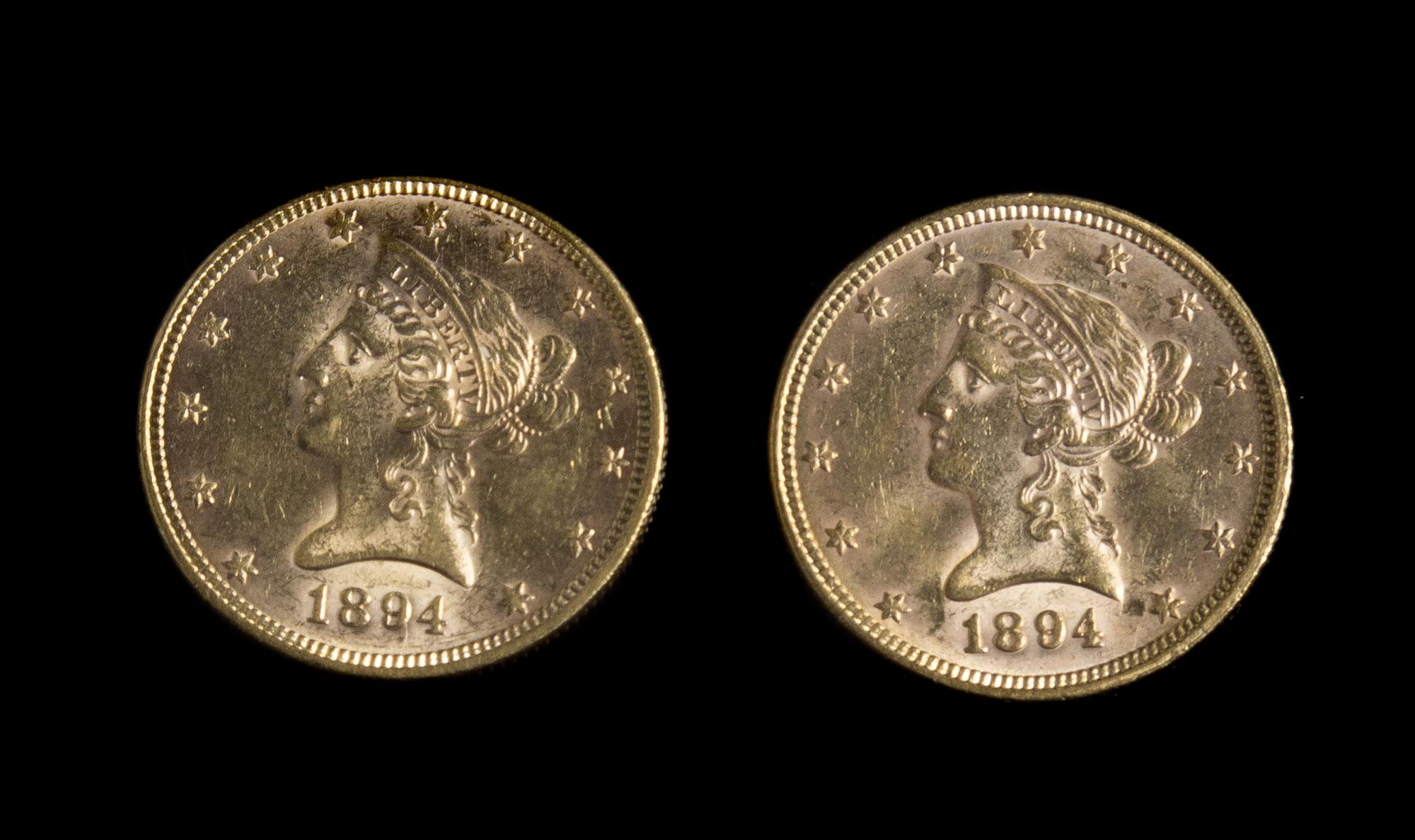 A Pair of United States 1894 Liberty Head $10 Gold Coins