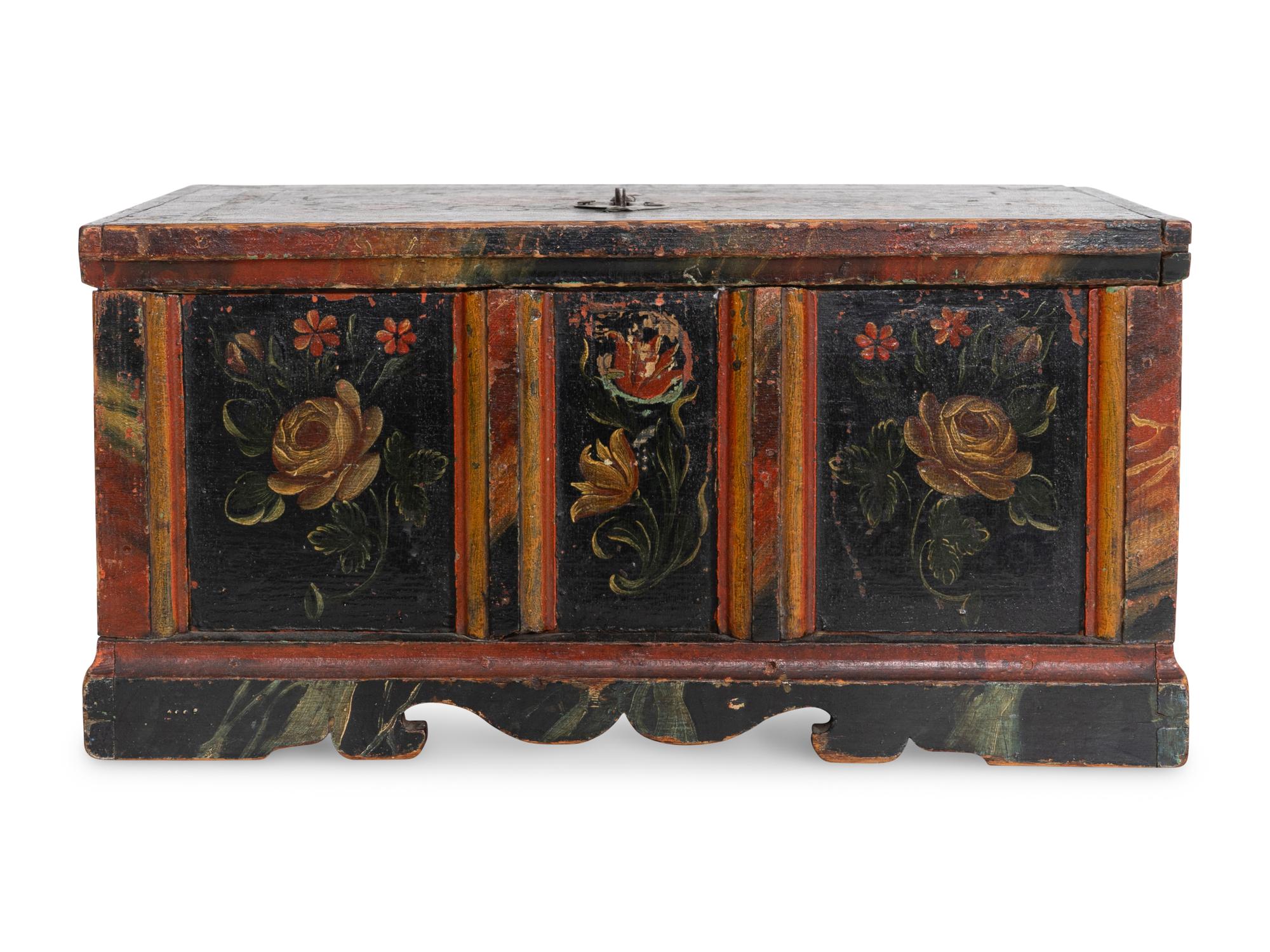A Scandinavian Polychrome Decorated Wedding Box