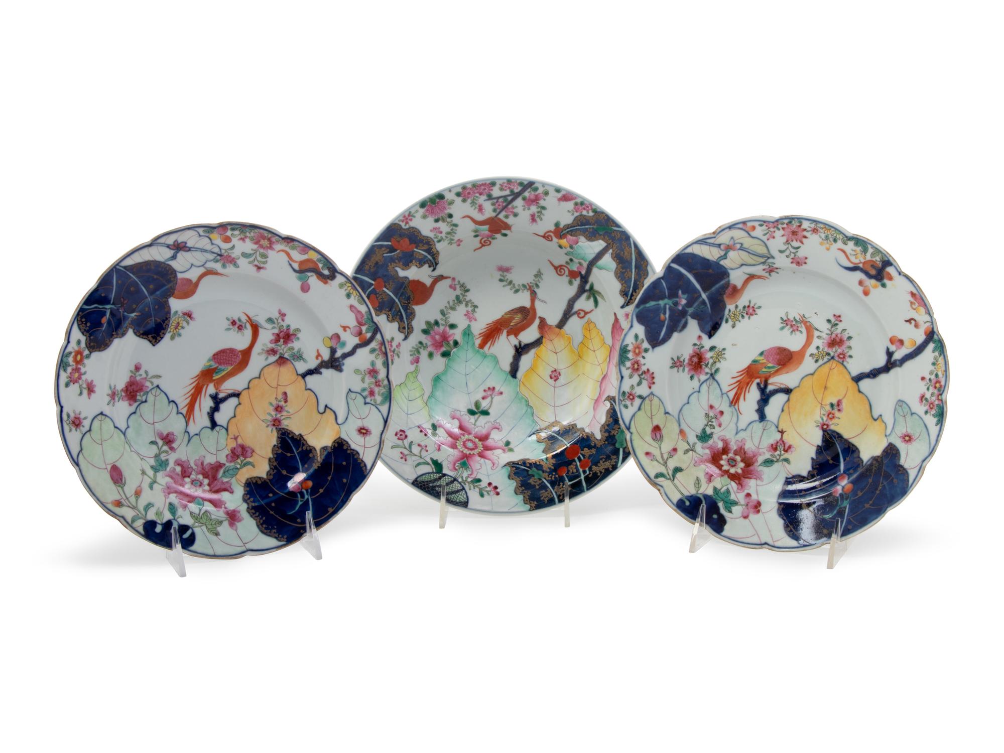 Three Chinese Export Tobacco Leaf Porcelain Articles