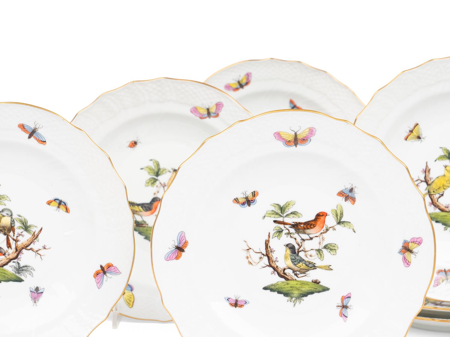A Set of Ten Herend Rothschild Bird Porcelain Salad Plates