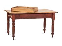 A Country Late Federal Red-Stained Pine Scrubbed Top One-Drawer Work Table