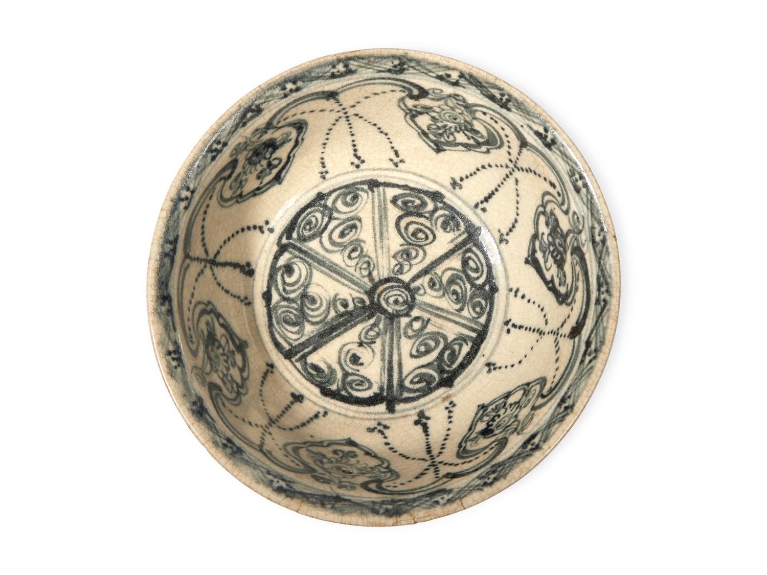 A Chinese Blue and White "Lotus Scroll" Bowl, Ming Dynasty