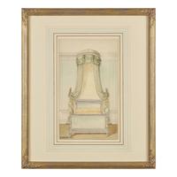 Attributed to Eugène Dienst (French, 19th Century), A Group of Six Hand-Drawn and Painted Studies of French Interiors