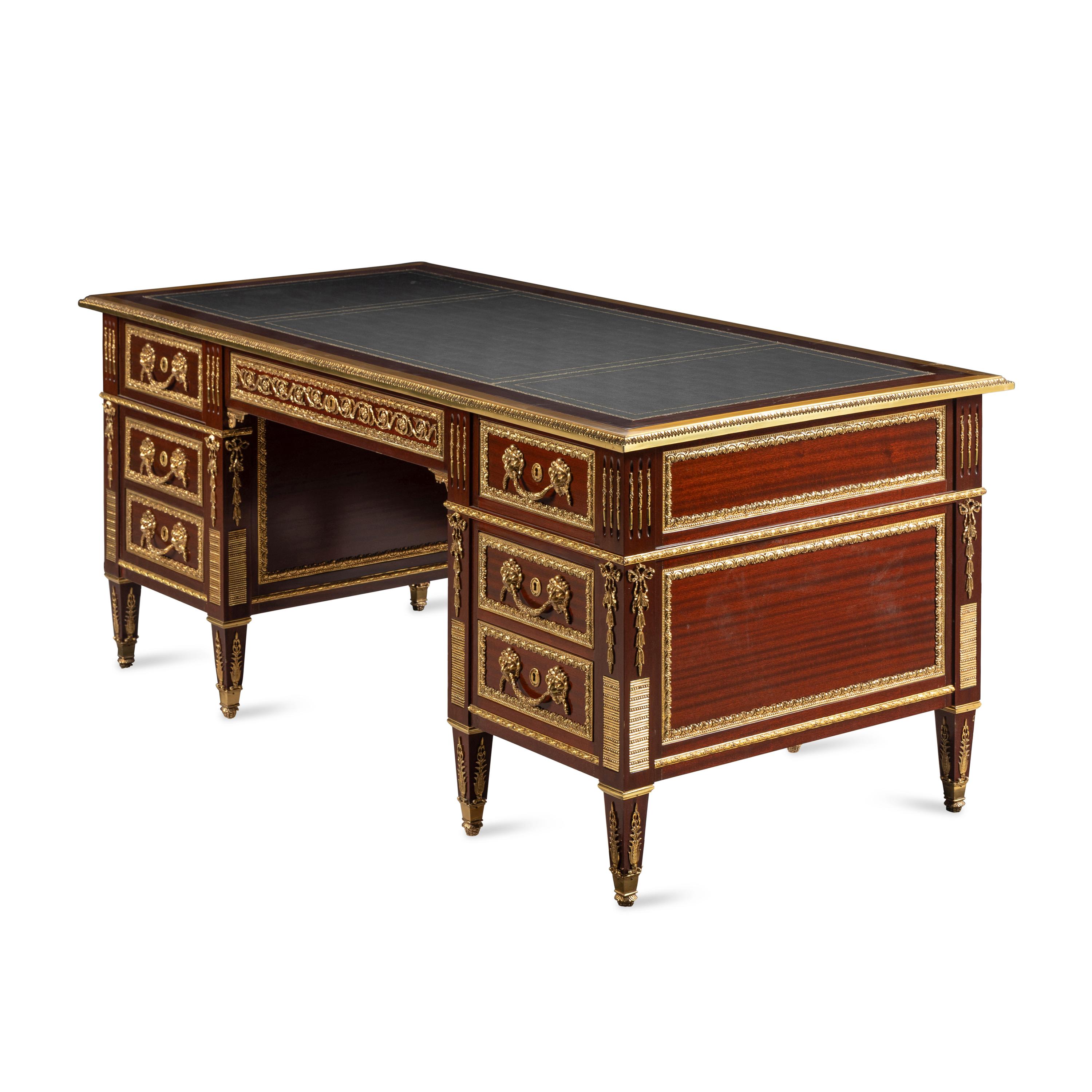 A Louis XVI Style Gilt Bronze Mounted Mahogany Bureau Plat