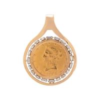 YELLOW GOLD, COIN AND DIAMOND PENDANT