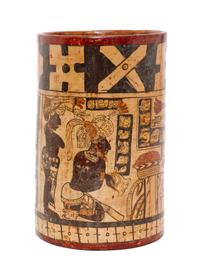 A Mayan Pottery Vase Height 7 5/8 inches.