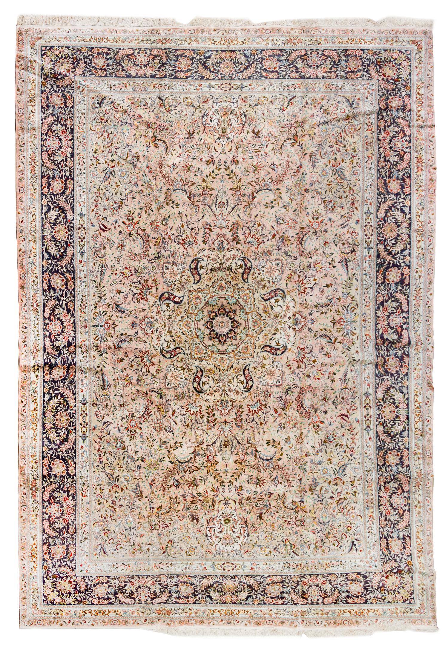 A Persian Silk Rug 13 feet 8 inches x 10 feet 2 inches.