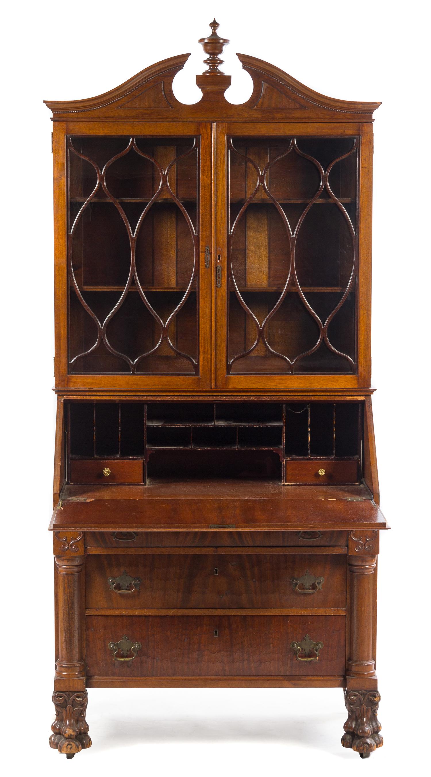 An American Classical Style Secretary Bookcase Height 81 x width 37 x depth 19 1/2 inches. — FIRST HALF 20TH CENTURY