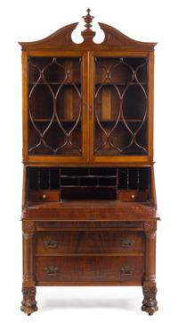 An American Classical Style Secretary Bookcase Height 81 x width 37 x depth 19 1/2 inches. — FIRST HALF 20TH CENTURY