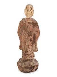 A Chinese Carved Wood Standing Figure with Polychrome Decoration