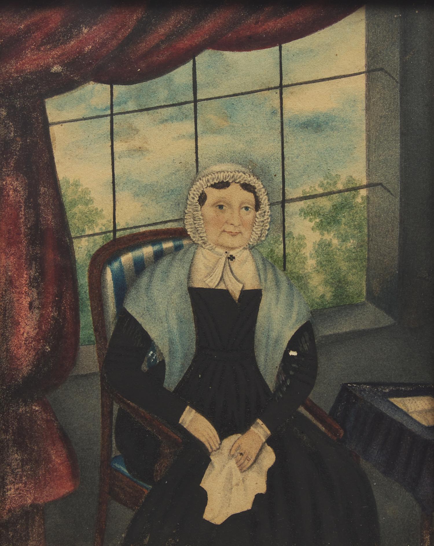 Anglo-American School 19th Century, A Portrait Miniature of a Seated Lady