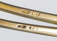 Two Russian Silver-Gilt and Enamel Spoons, Mark of Maria Semenova, kokoshnik mark of Ivan Lebedkin, Moscow, late 19th/early 20th centur