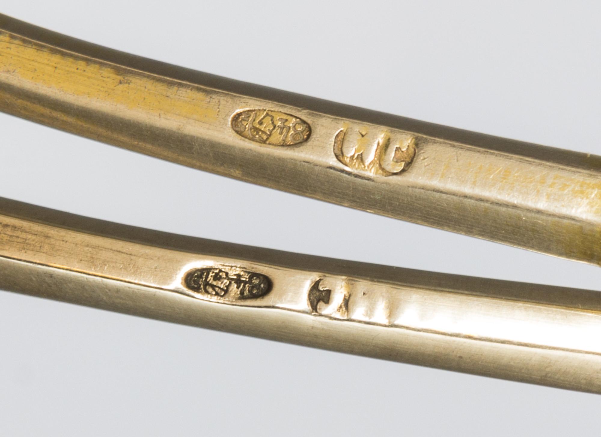 Two Russian Silver-Gilt and Enamel Spoons, Mark of Maria Semenova, kokoshnik mark of Ivan Lebedkin, Moscow, late 19th/early 20th centur