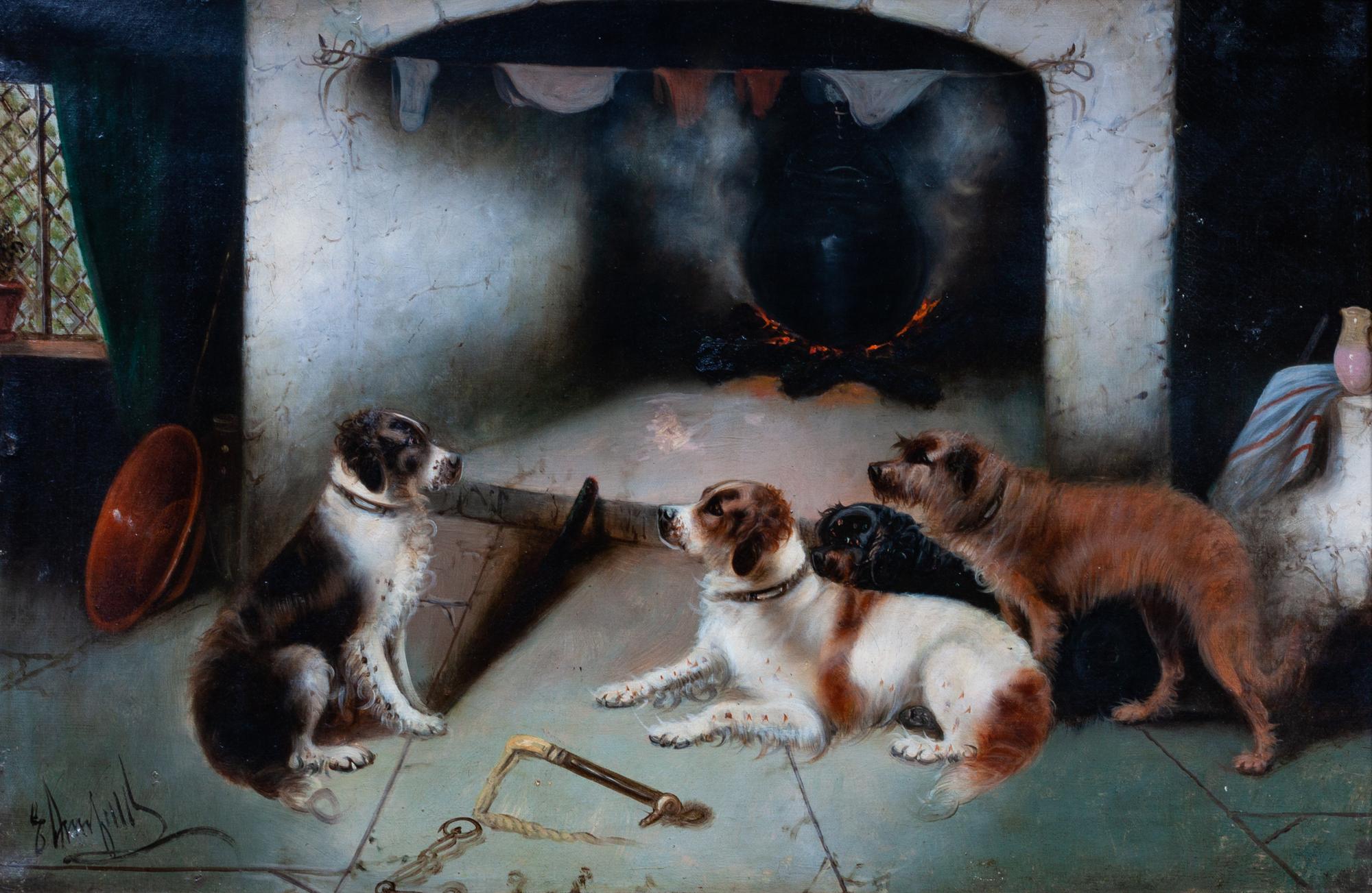 Two Paintings depicting Spaniels Larger: 19 3/4 x 29 1/4 inches.