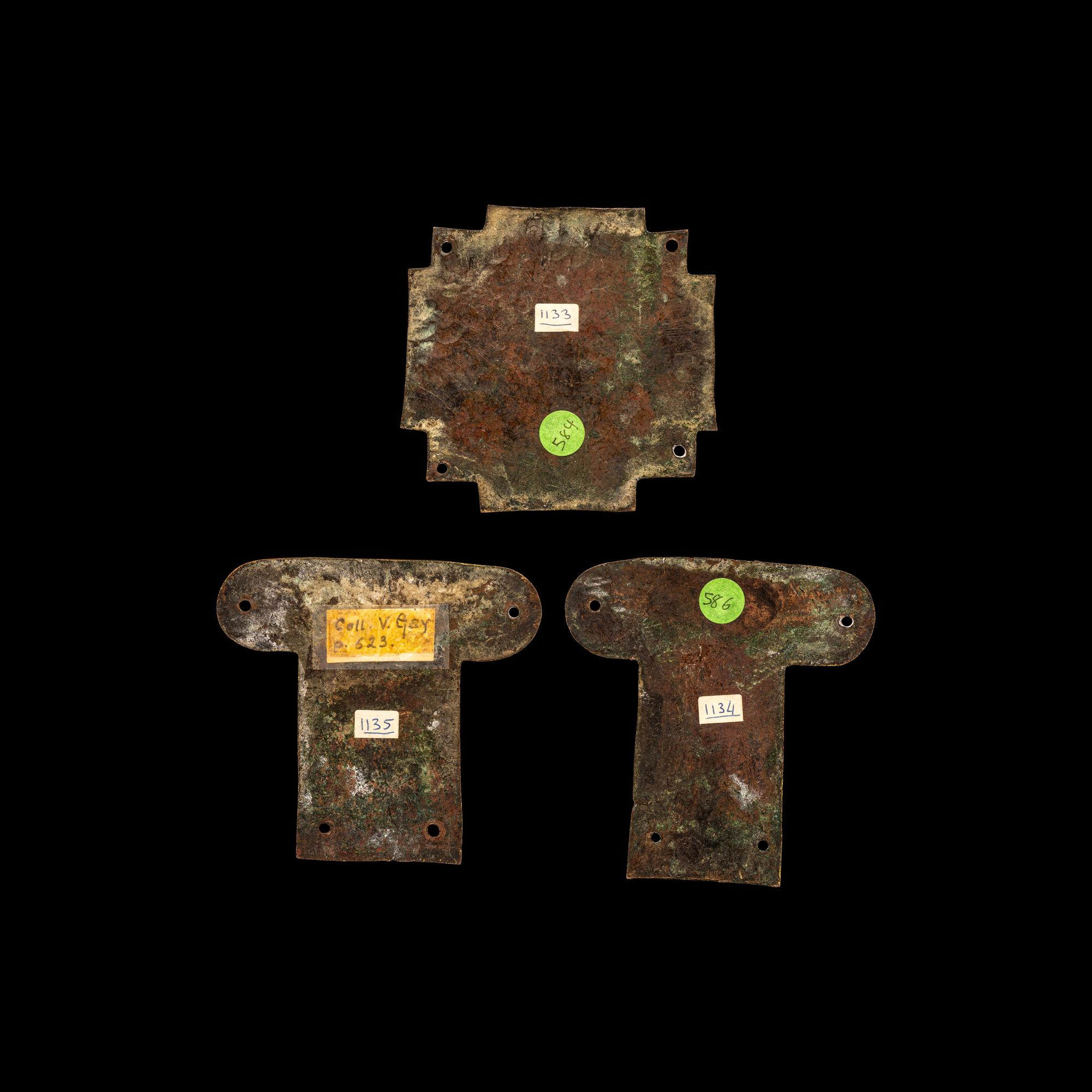 Three Spanish Champlevé and Gilt-Copper Plaques from a Processional Cross