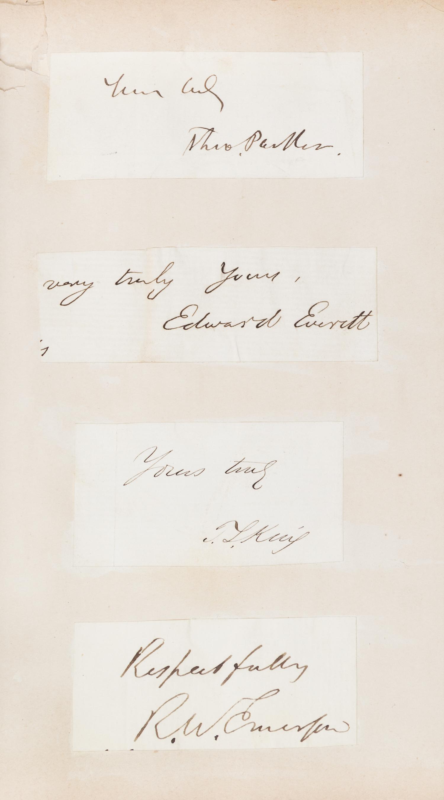 (CIVIL WAR, AUTOGRAPH ALBUM) Album of clipped signatures, Robert E. Lee, Harriet Beecher Stowe, William Sherman and others.