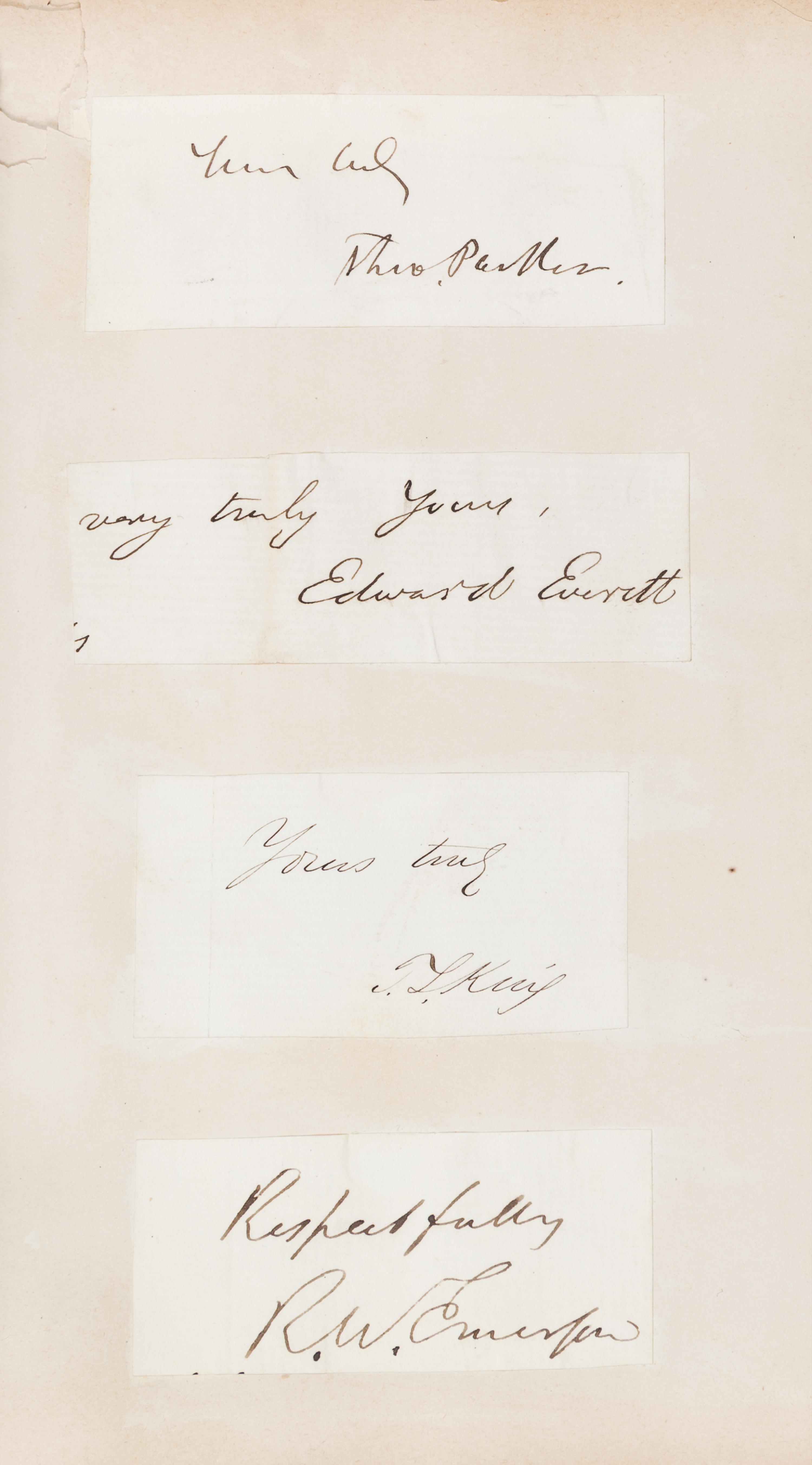 (CIVIL WAR, AUTOGRAPH ALBUM) Album of clipped signatures, Robert E. Lee, Harriet Beecher Stowe, William Sherman and others.