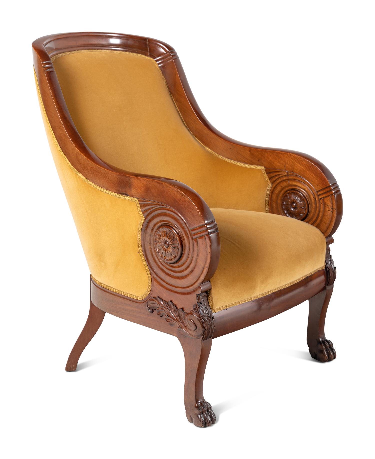 A Pair of Baltic Style Carved Walnut Bergères