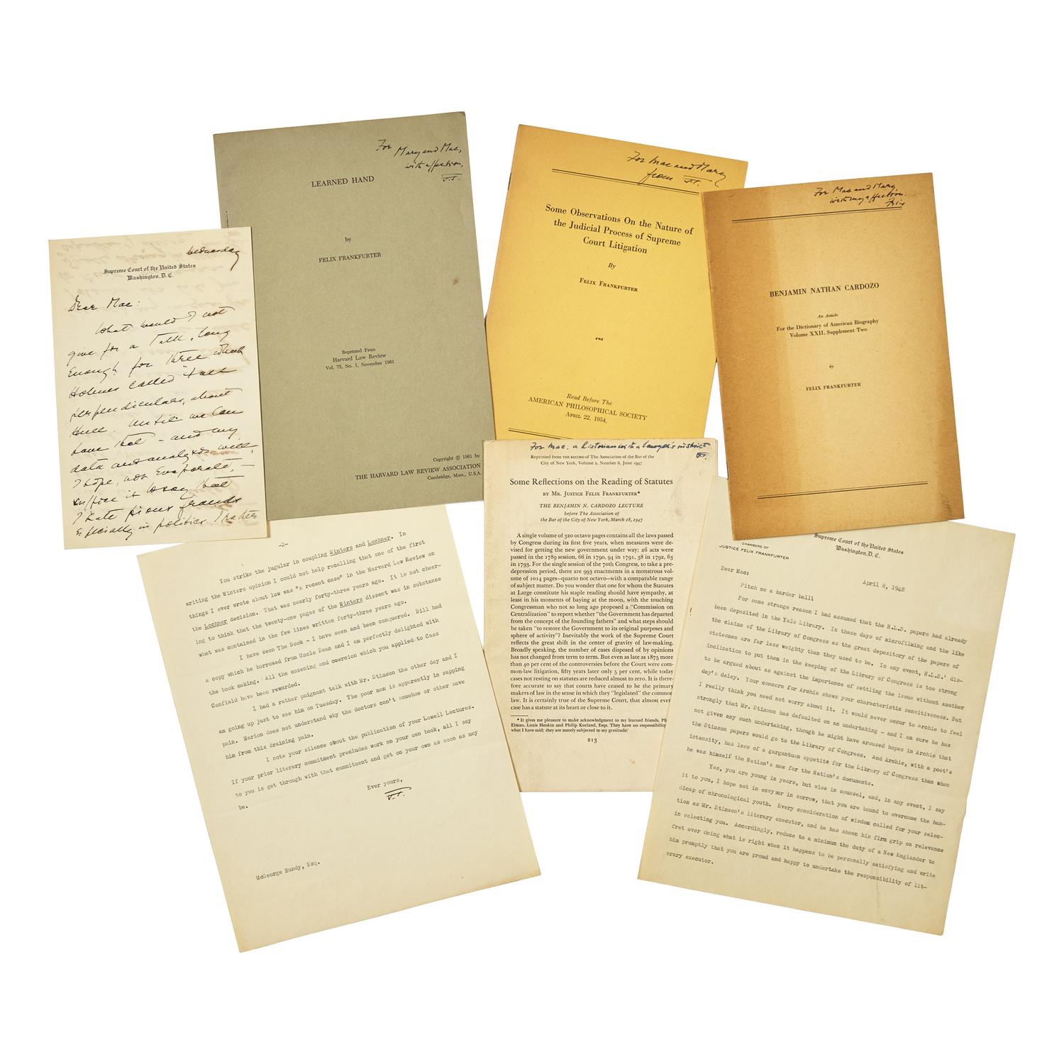 [Supreme Court] Frankfurter, Felix. Group Six Letters or Signed Pamphlets