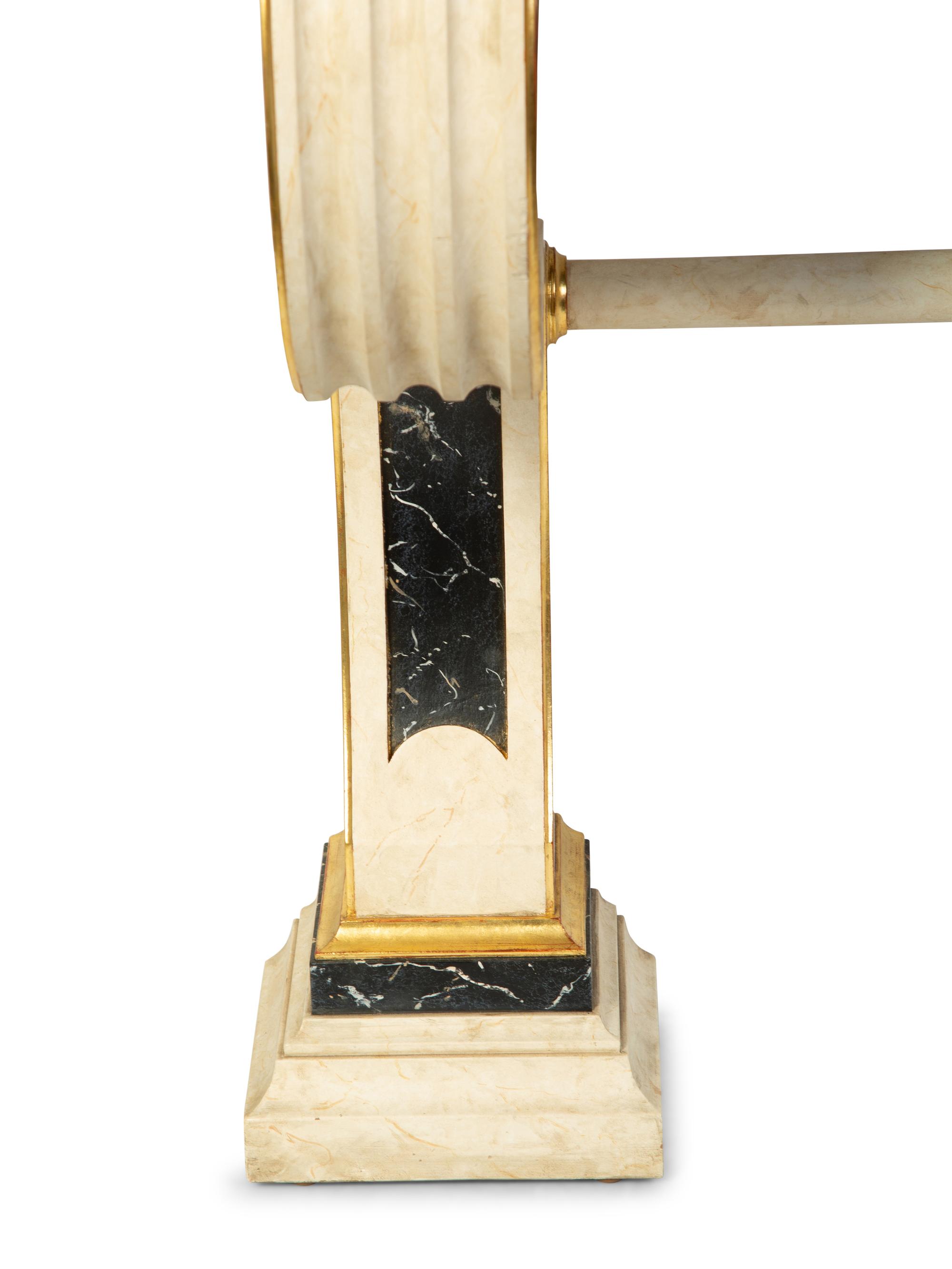 A Pair of Neoclassical Style Painted and Parcel Gilt Faux-Marble Consoles — 20TH CENTURY