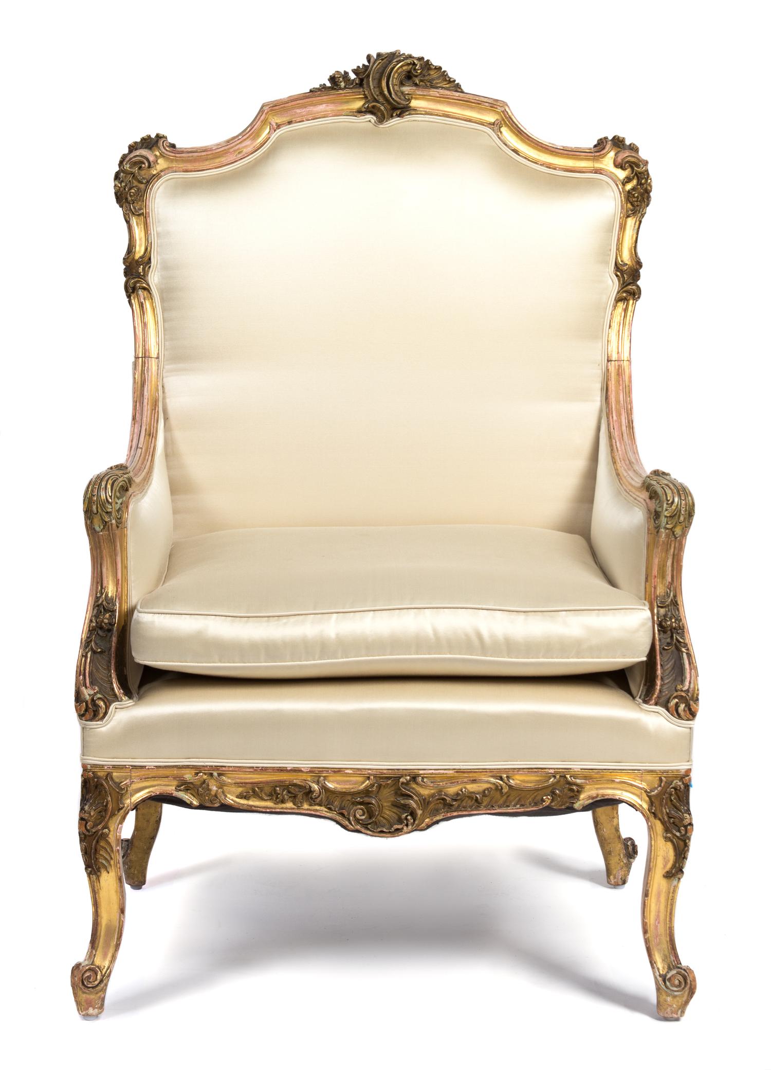 A Louis XV Style Giltwood Bergere Height 42 1/4 inches. — 19TH CENTURY