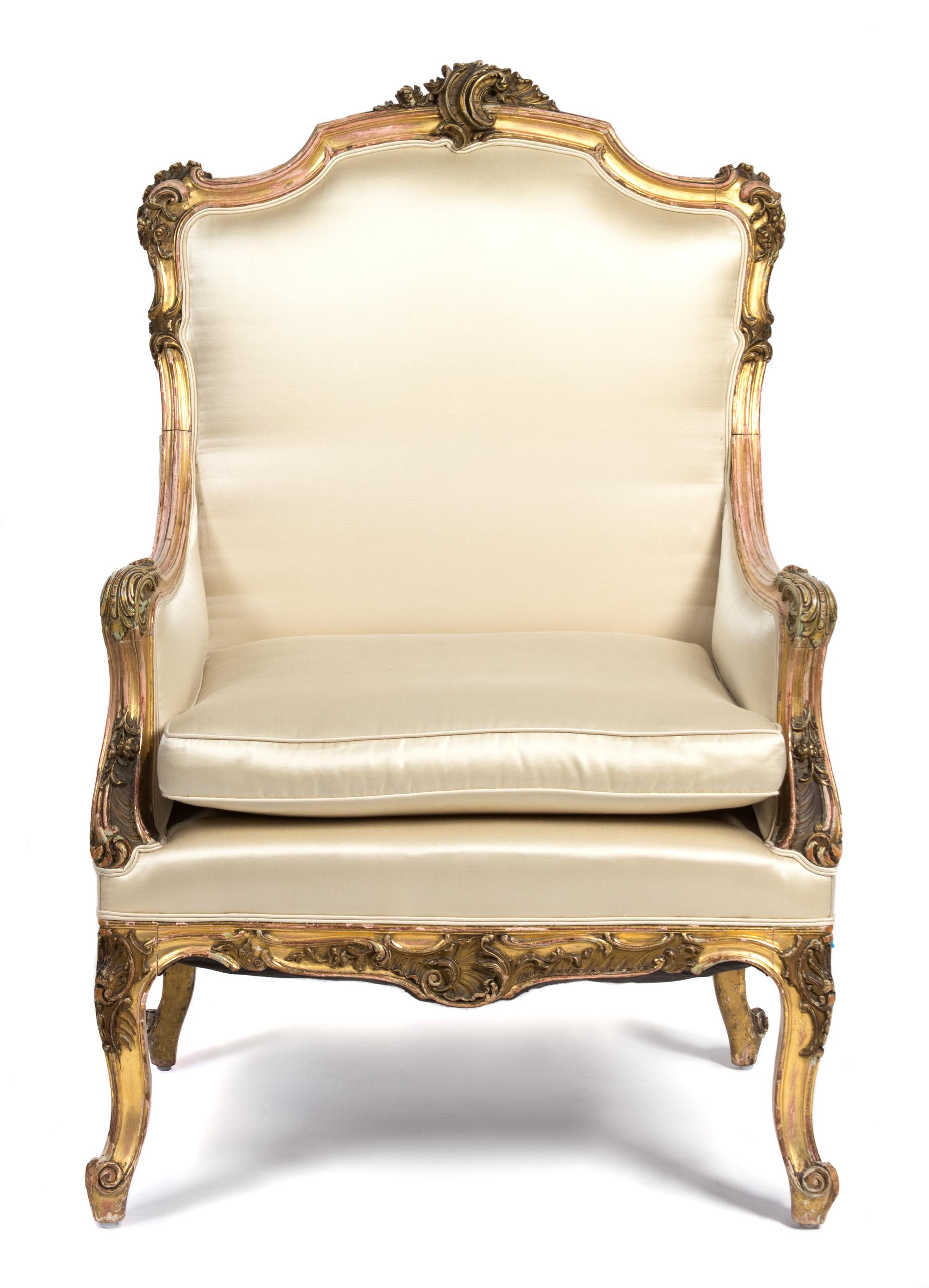A Louis XV Style Giltwood Bergere Height 42 1/4 inches. — 19TH CENTURY