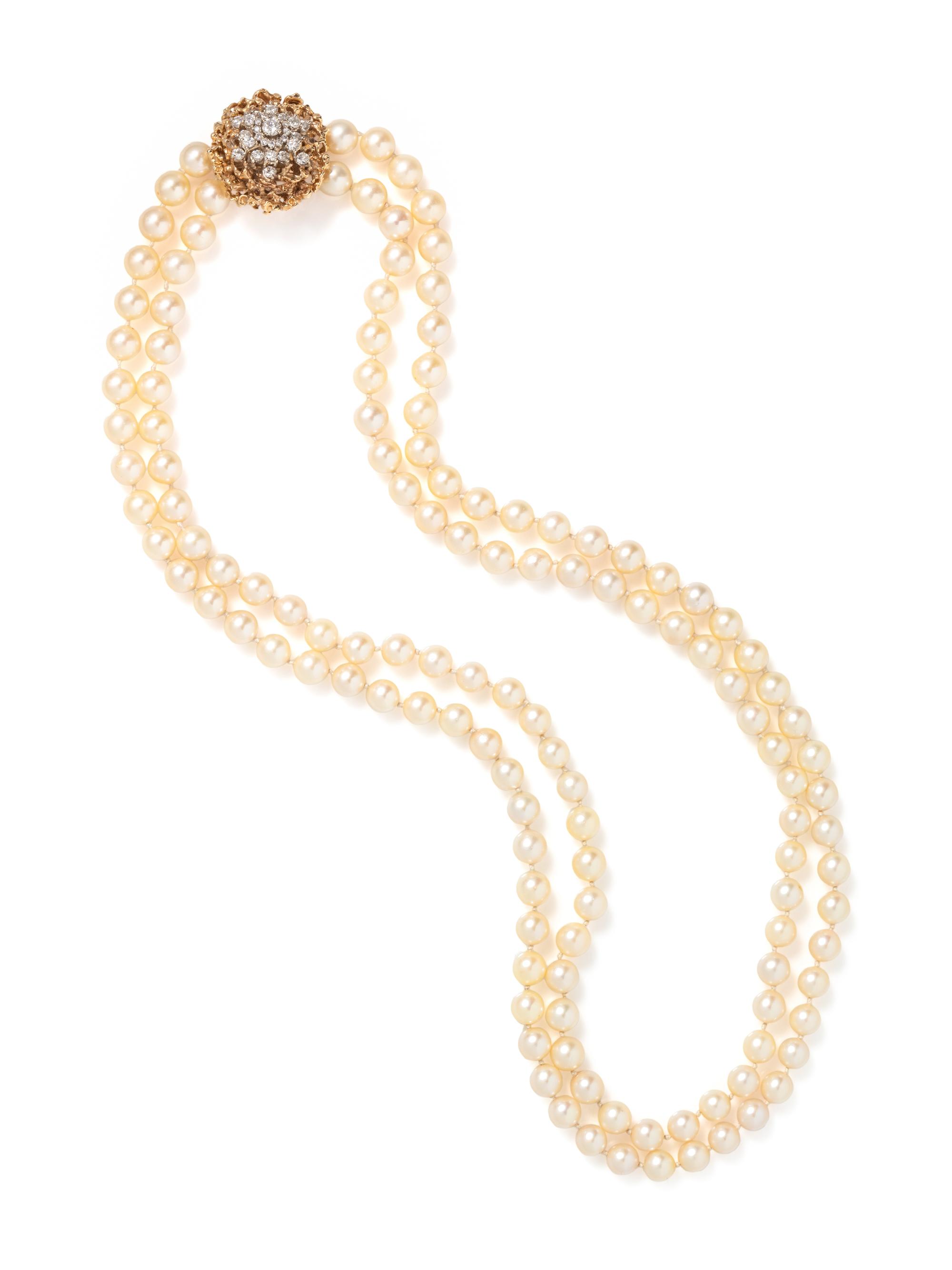 CULTURED PEARL AND DIAMOND NECKLACE