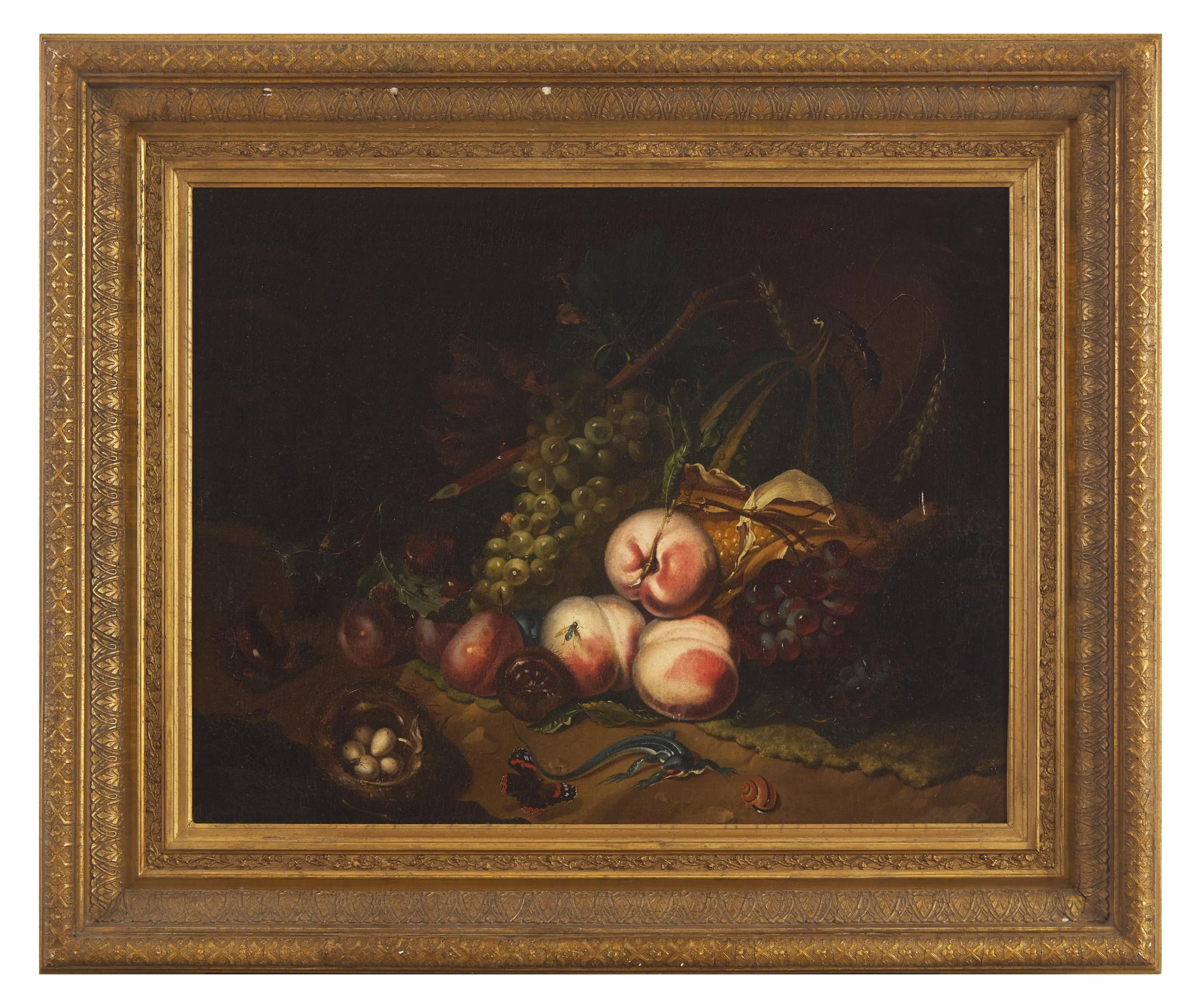 Still Life with Peaches, Grapes and Basket with Eggs