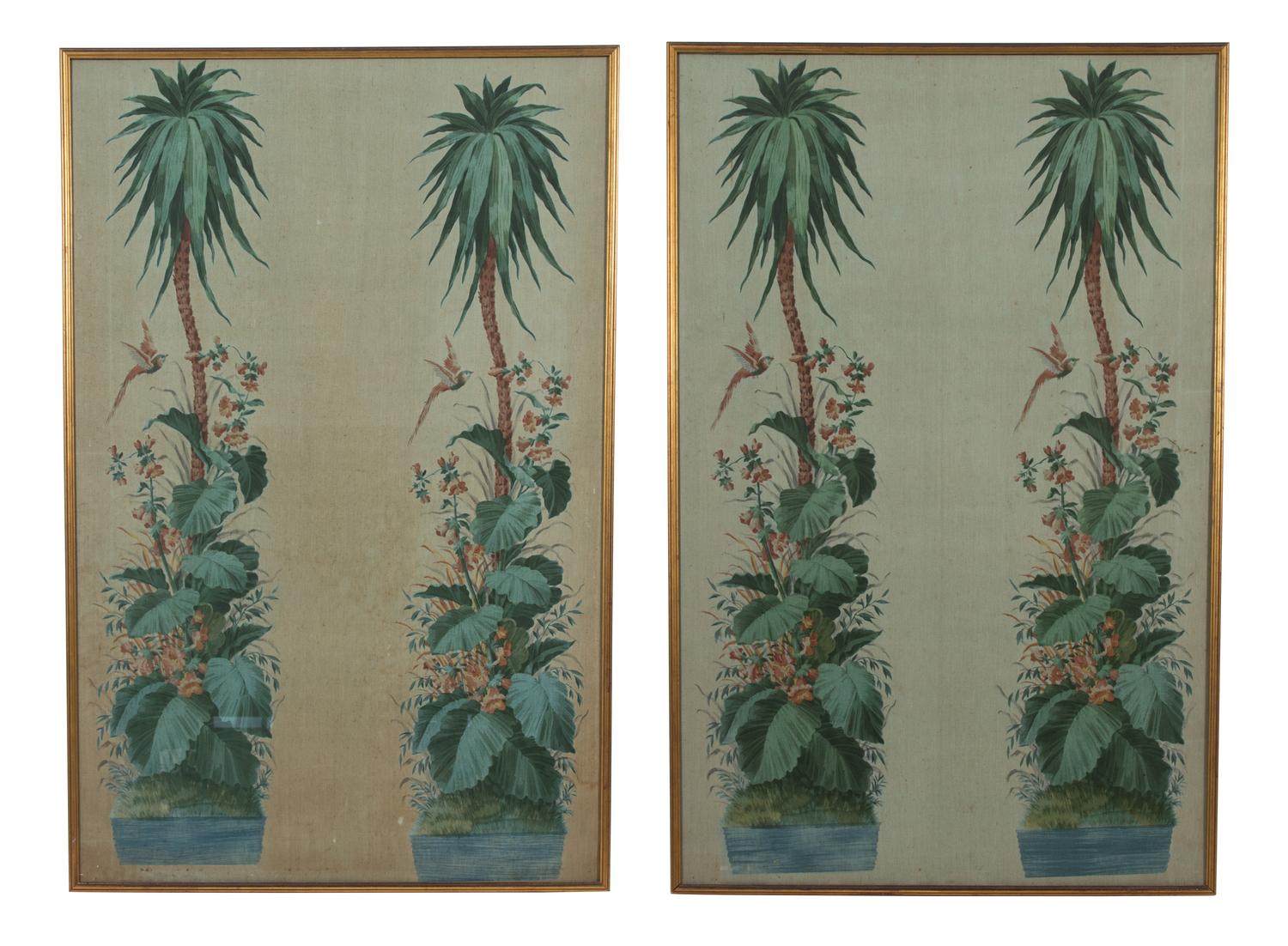 A Pair of French Painted Linen Panels 66 x 43 inches. — 19TH CENTURY