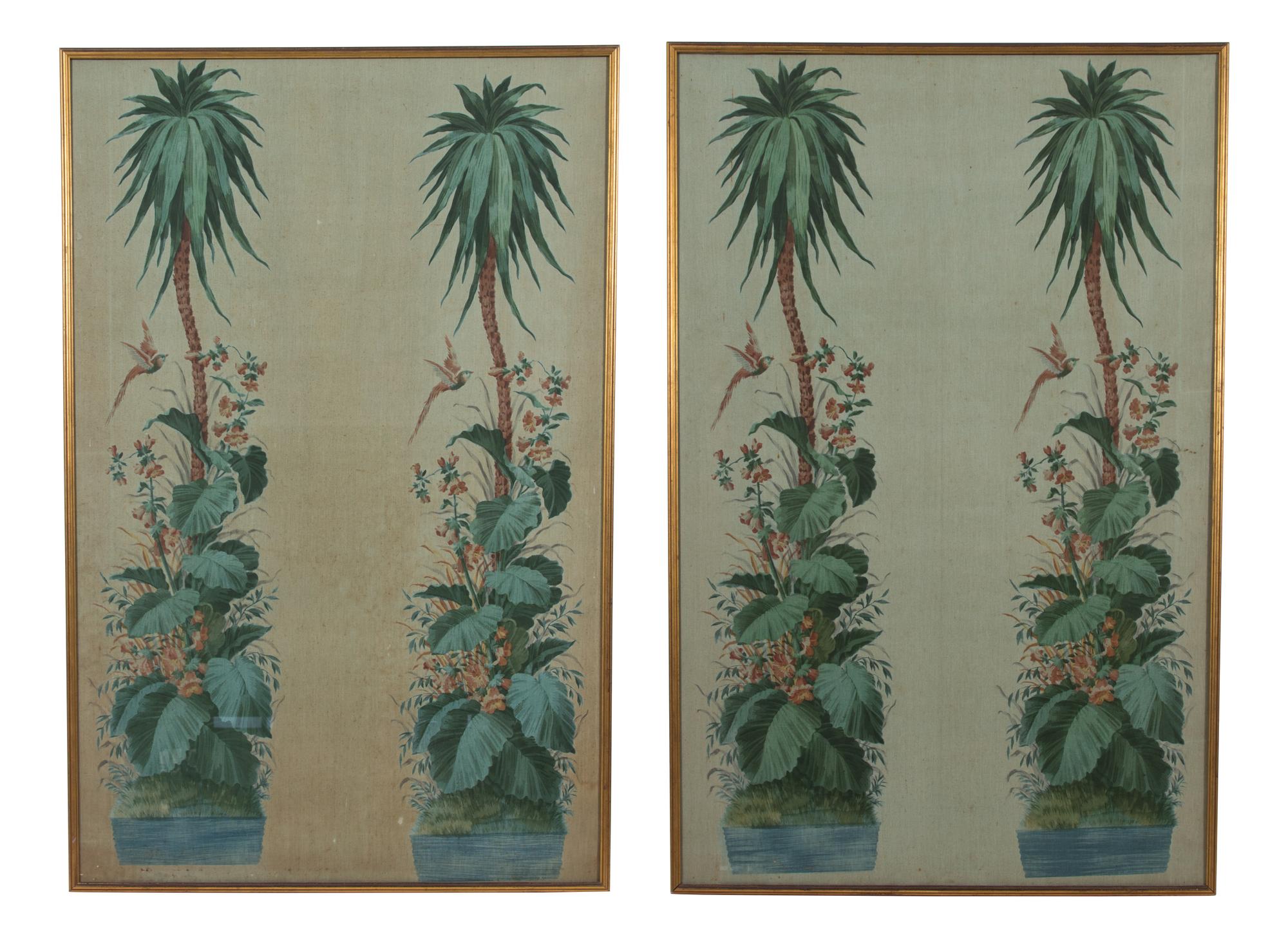 A Pair of French Painted Linen Panels 66 x 43 inches. — 19TH CENTURY