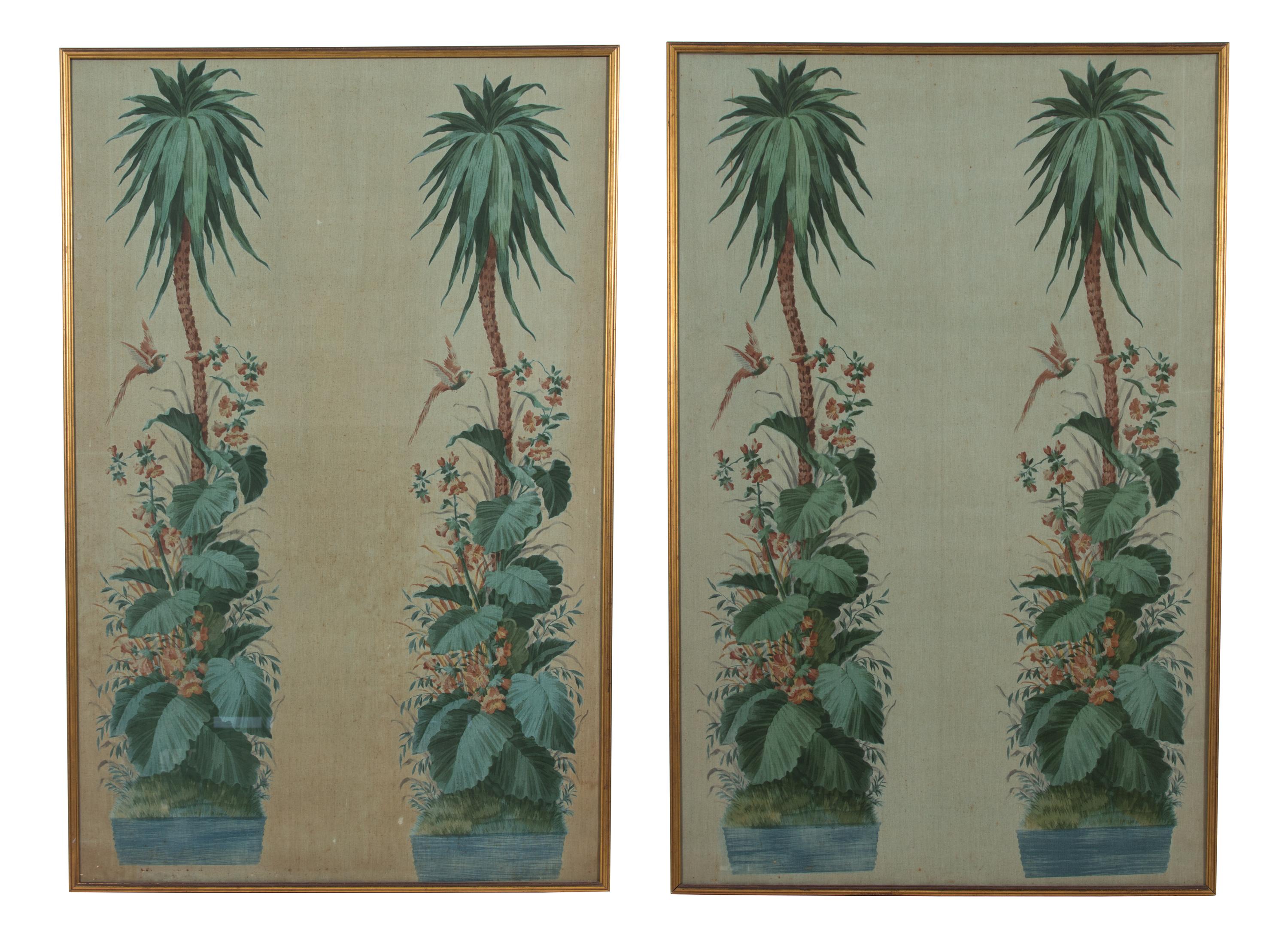 A Pair of French Painted Linen Panels 66 x 43 inches. — 19TH CENTURY