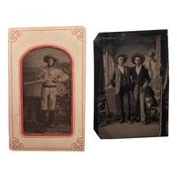 [WESTERN AMERICANA]. A group of 2 tintypes of western subjects, incl. man with 1866 rifle.