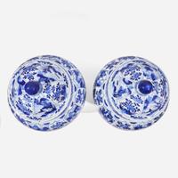 A pair of large Chinese blue and white porcelain jars and covers 青花帶蓋大罐一對 Kangxi period ? ??