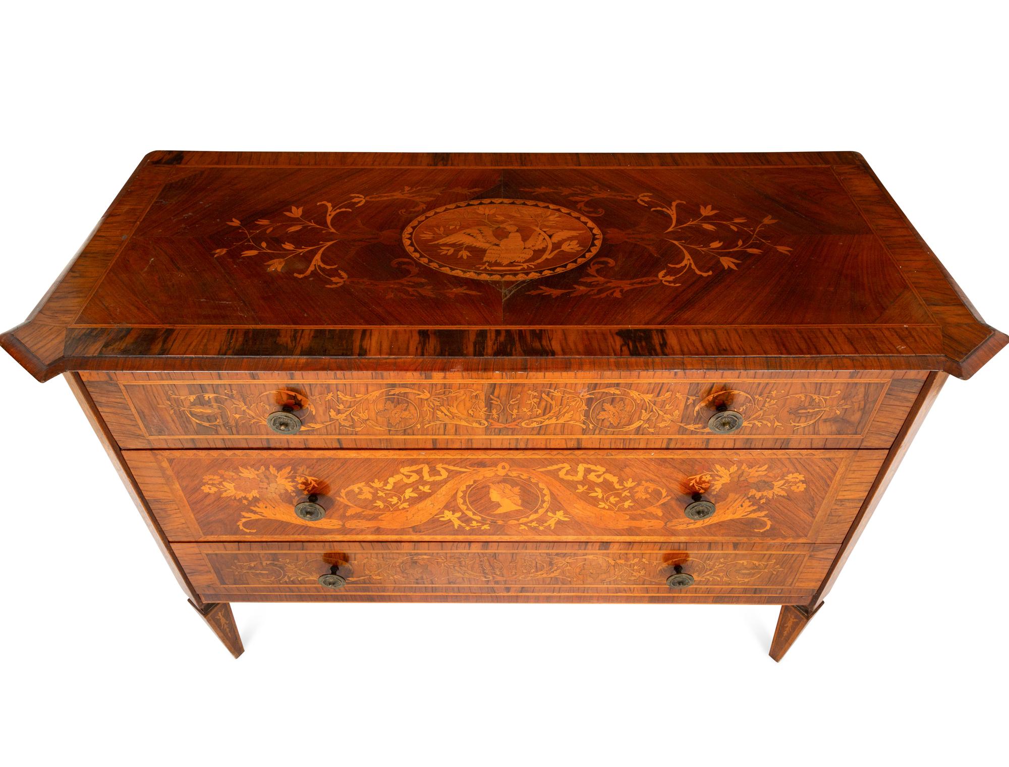 An Italian Neoclassical Walnut and Marquetry Commode in the Manner of Maggiolini