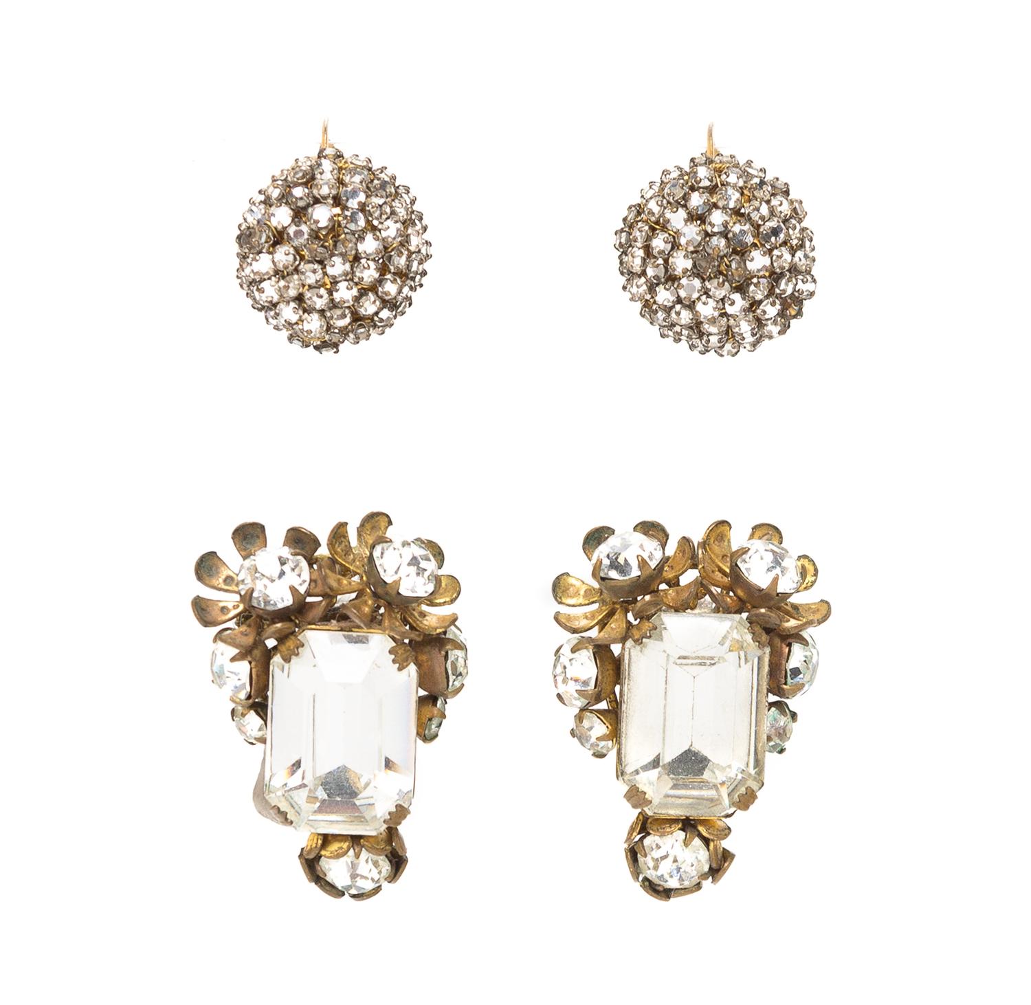 Two Pair of Miriam Haskell Rhinestone Embellished Earclips,