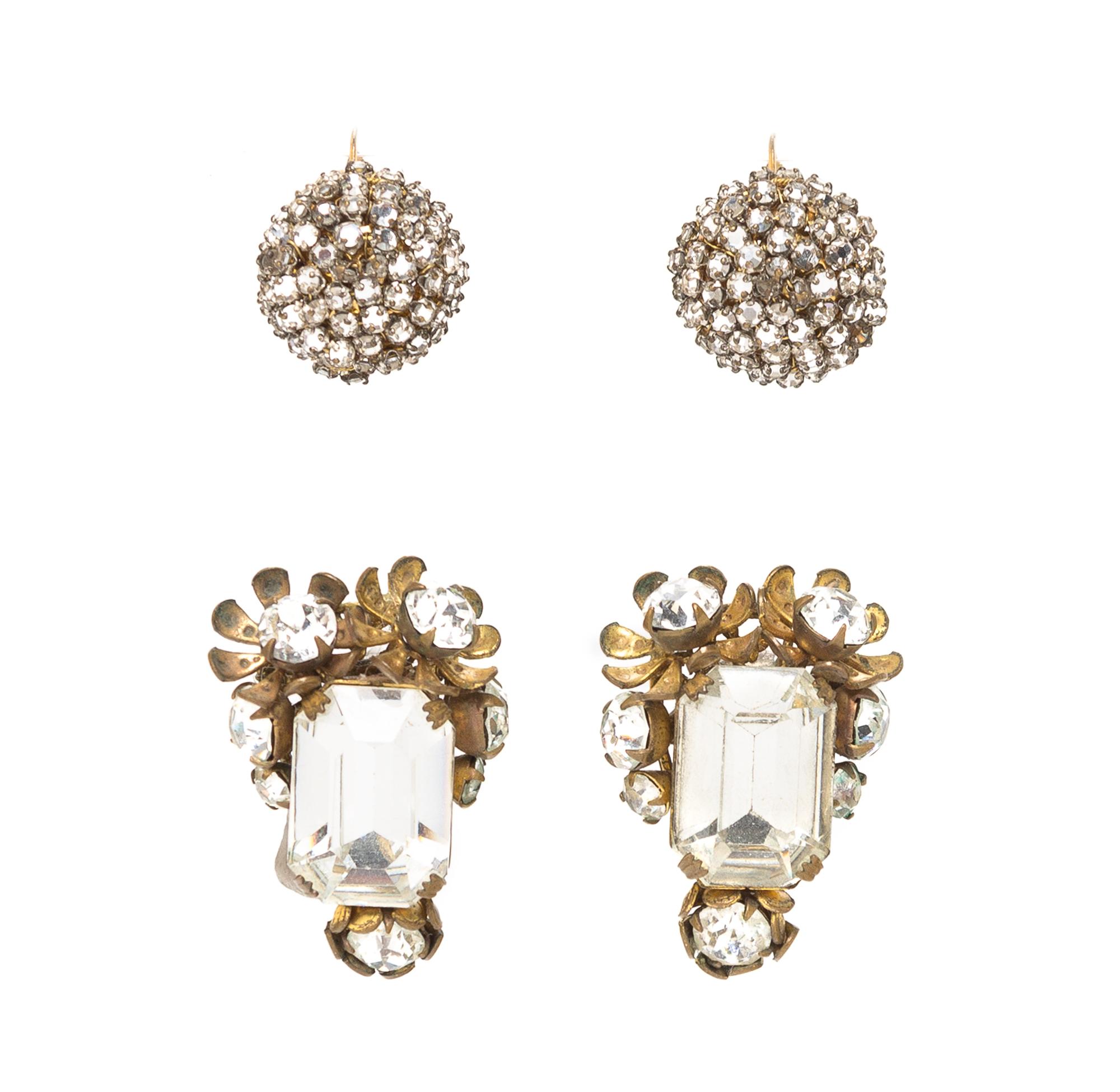 Two Pair of Miriam Haskell Rhinestone Embellished Earclips,