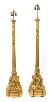 A Pair of Italian Giltwood Torcheres Height 66 x diameter 16 inches.