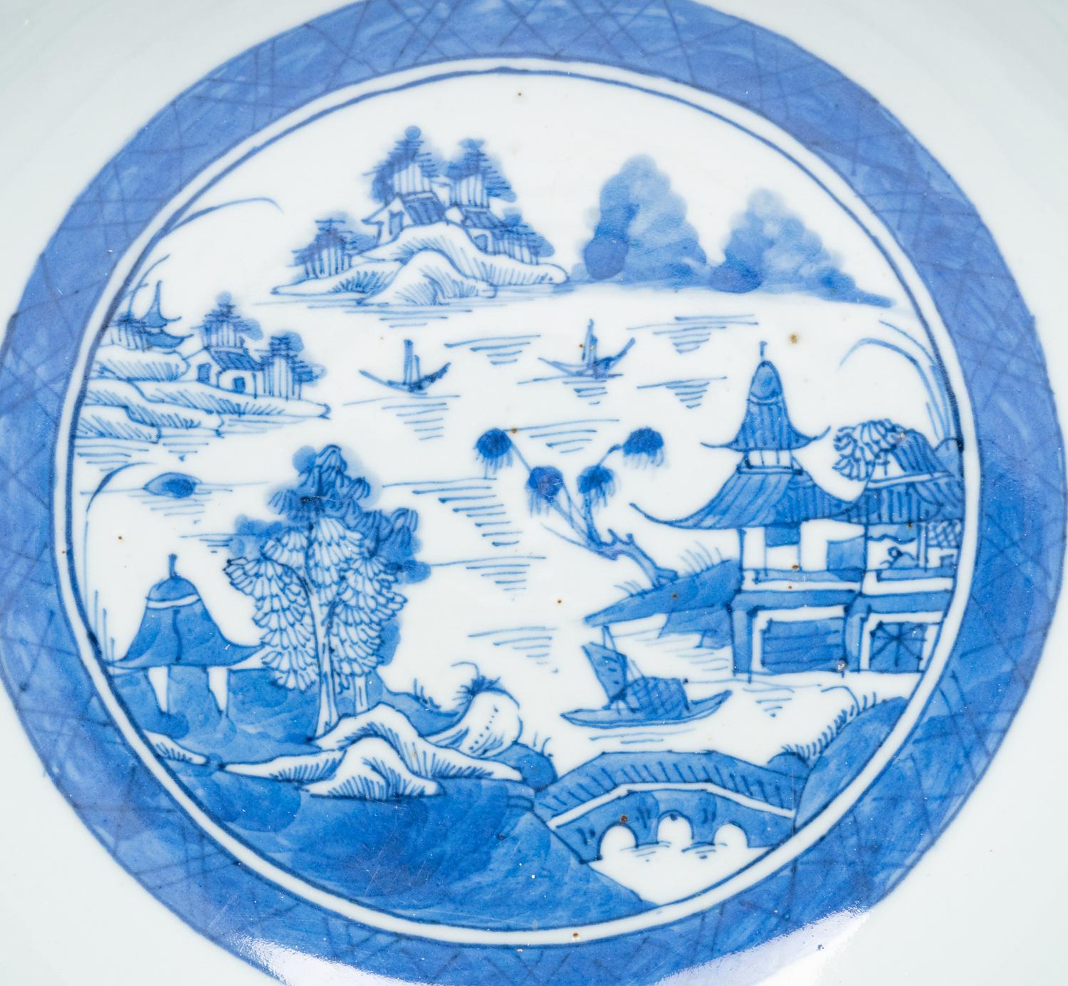 A Large Canton Blue and White Porcelain Serving Bowl