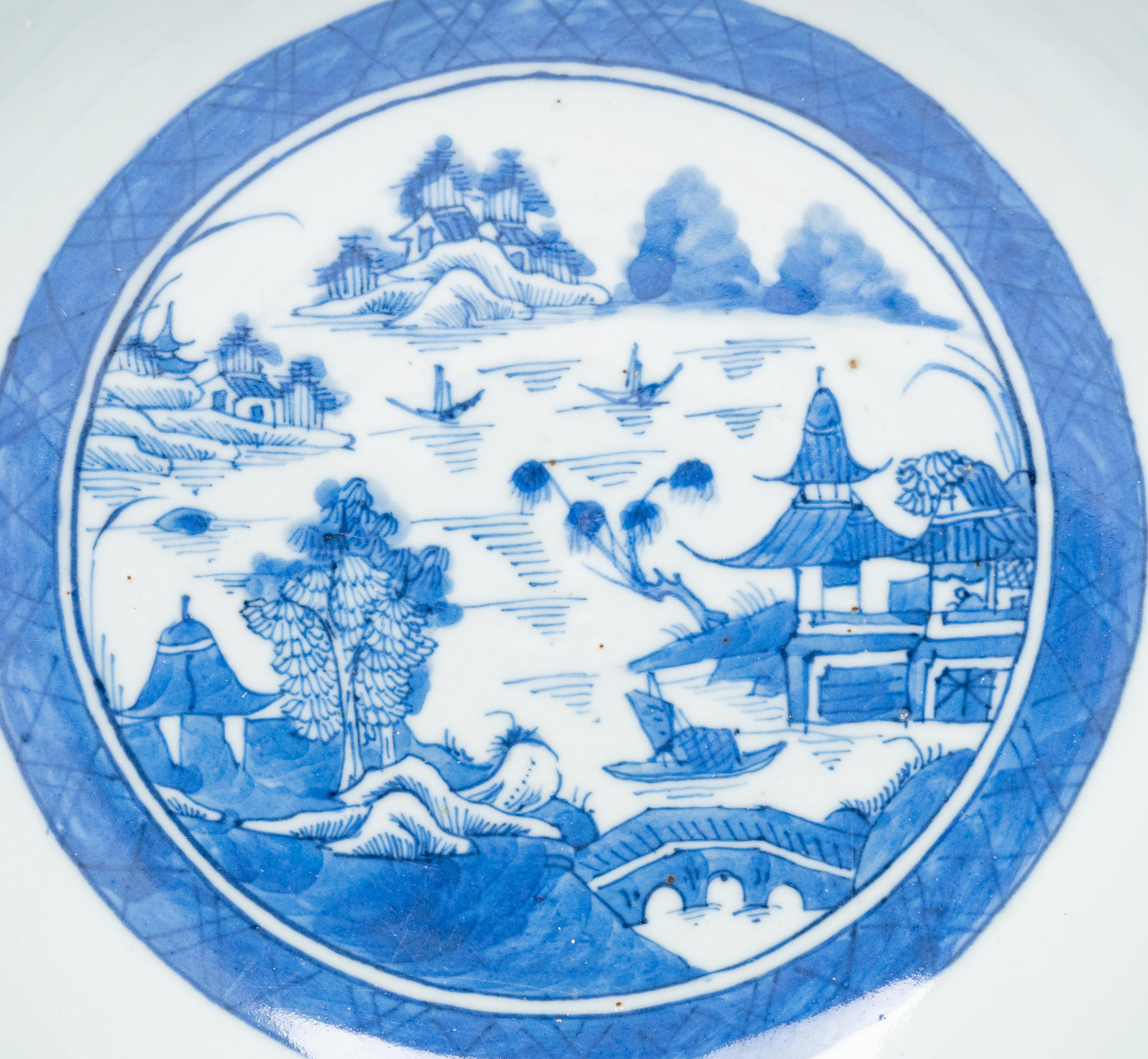 A Large Canton Blue and White Porcelain Serving Bowl