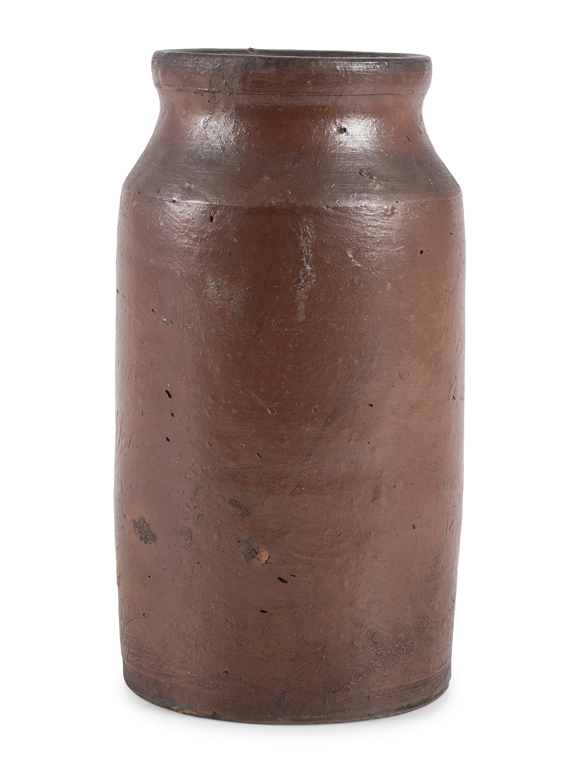 An Ohio Albany Glaze Scrafitto Incised Stoneware Jar