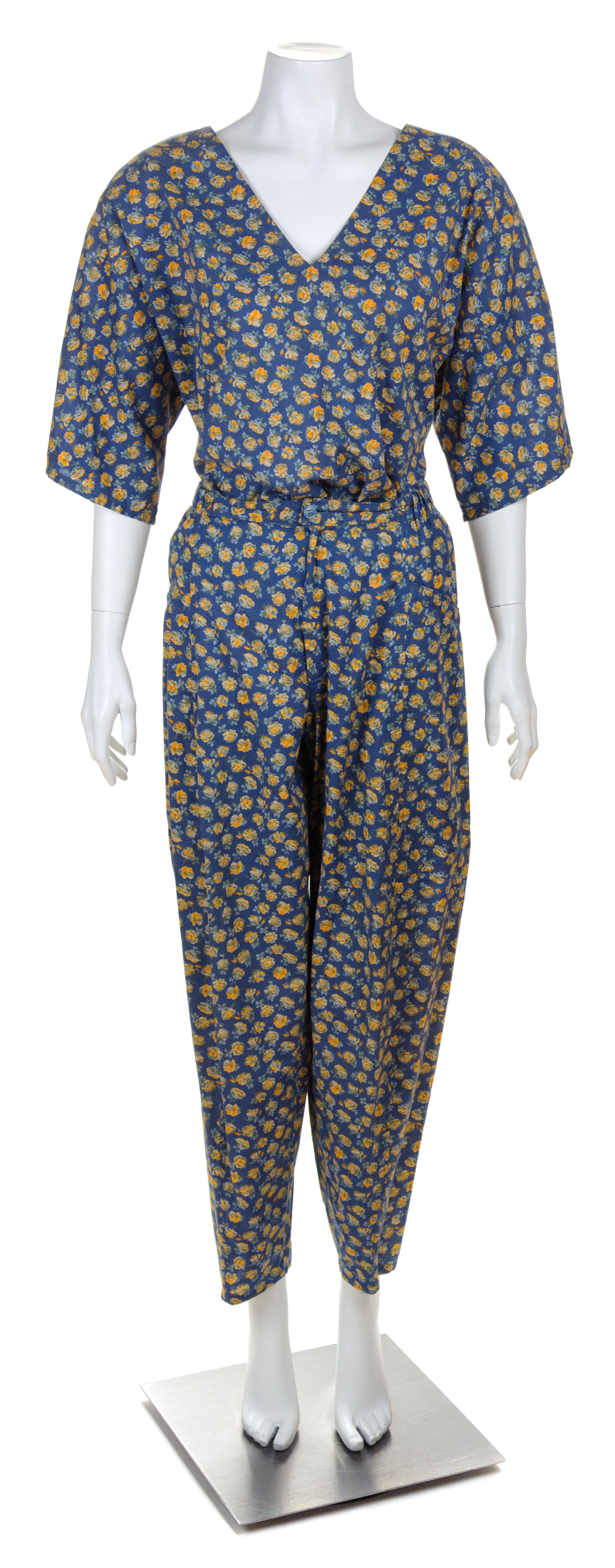 A Koos Multicolor Cotton Three Piece Pant Ensemble Jacket no size; Top and pant size medium.