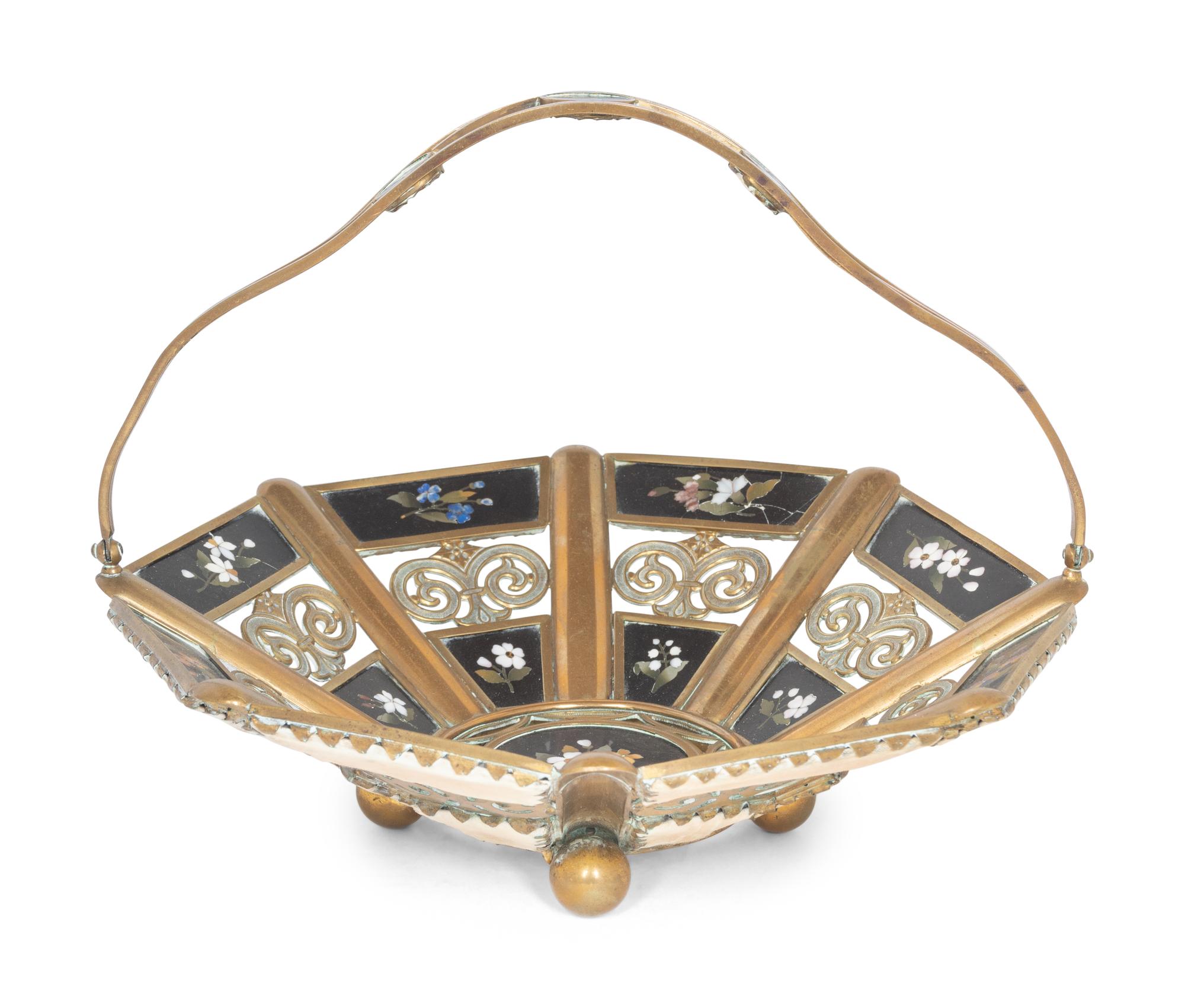 An Italian Gilt Metal and Pietra Dura Basket