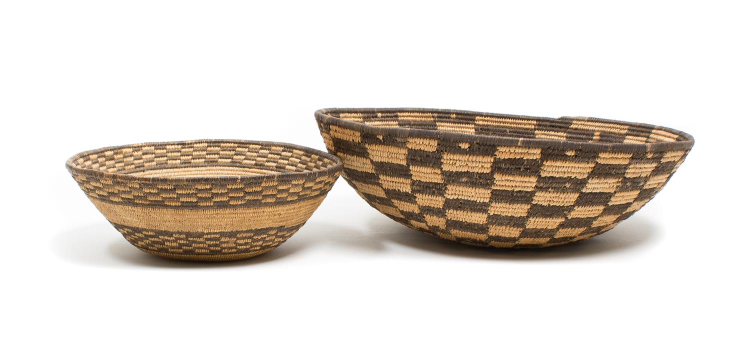 Two Apache Basket Bowls Height 3 3/4 x diameter 13 1/2 inches.