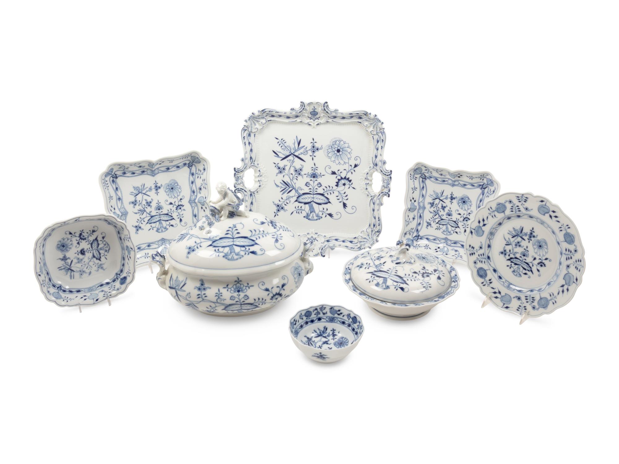 A Meissen Blue Onion Porcelain Dinner Service