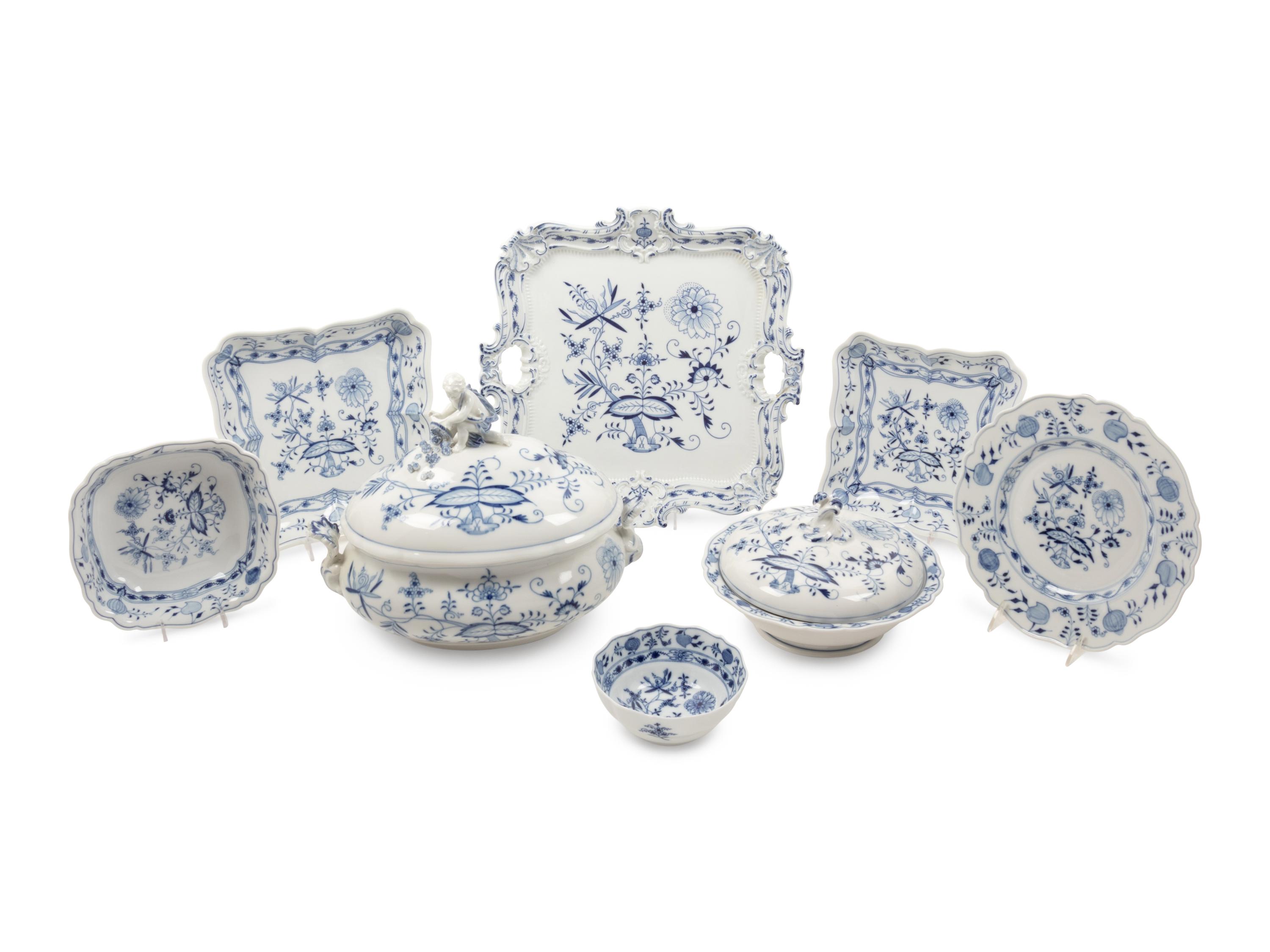 A Meissen Blue Onion Porcelain Dinner Service