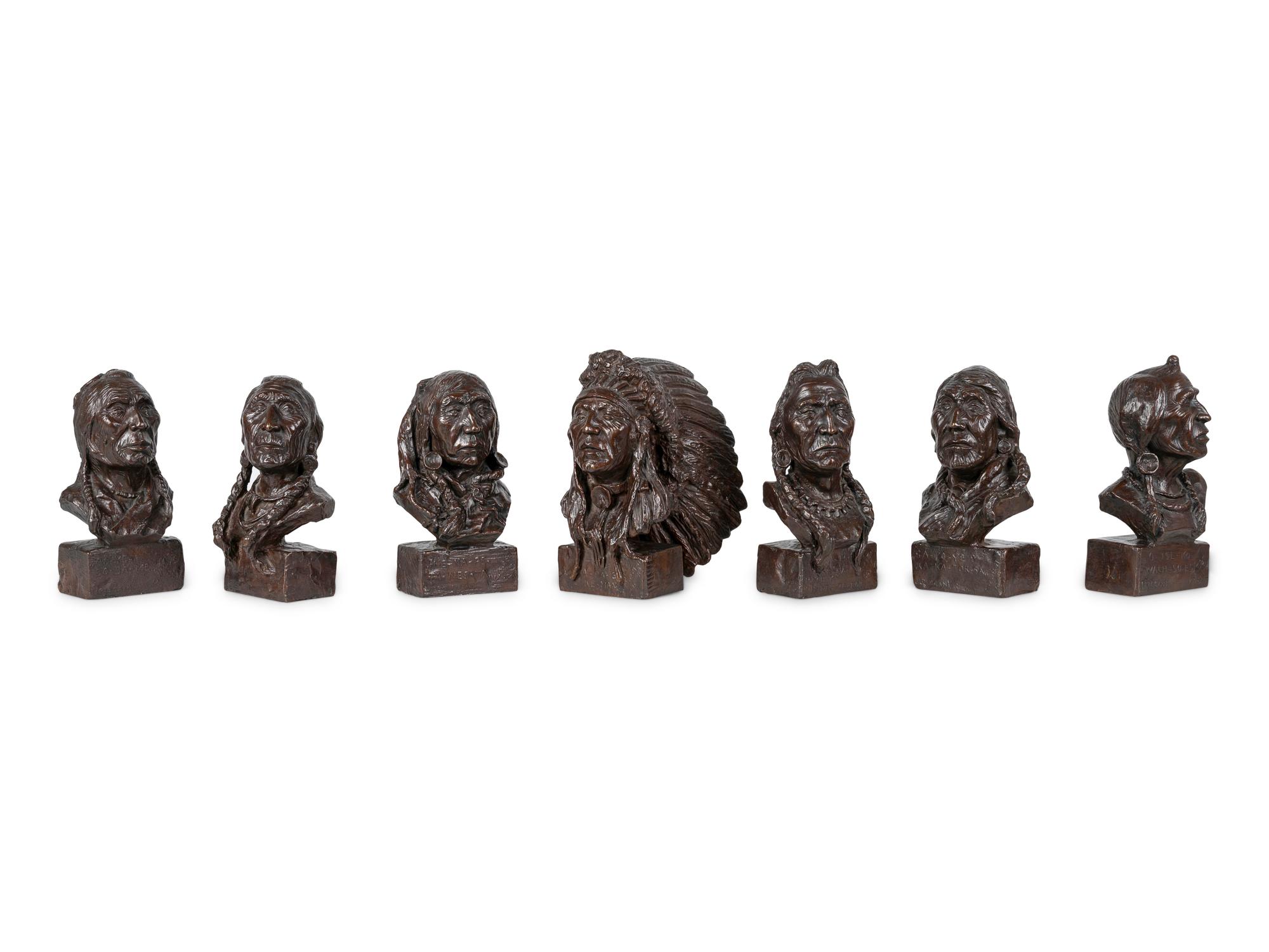 Seven Sculptures: Last Star , Calf-Tail, Two-Gun-White-Calf, Eagle-Calf, Medicine-Bossribs, Turtle and Weasel Feather , edition 8/30