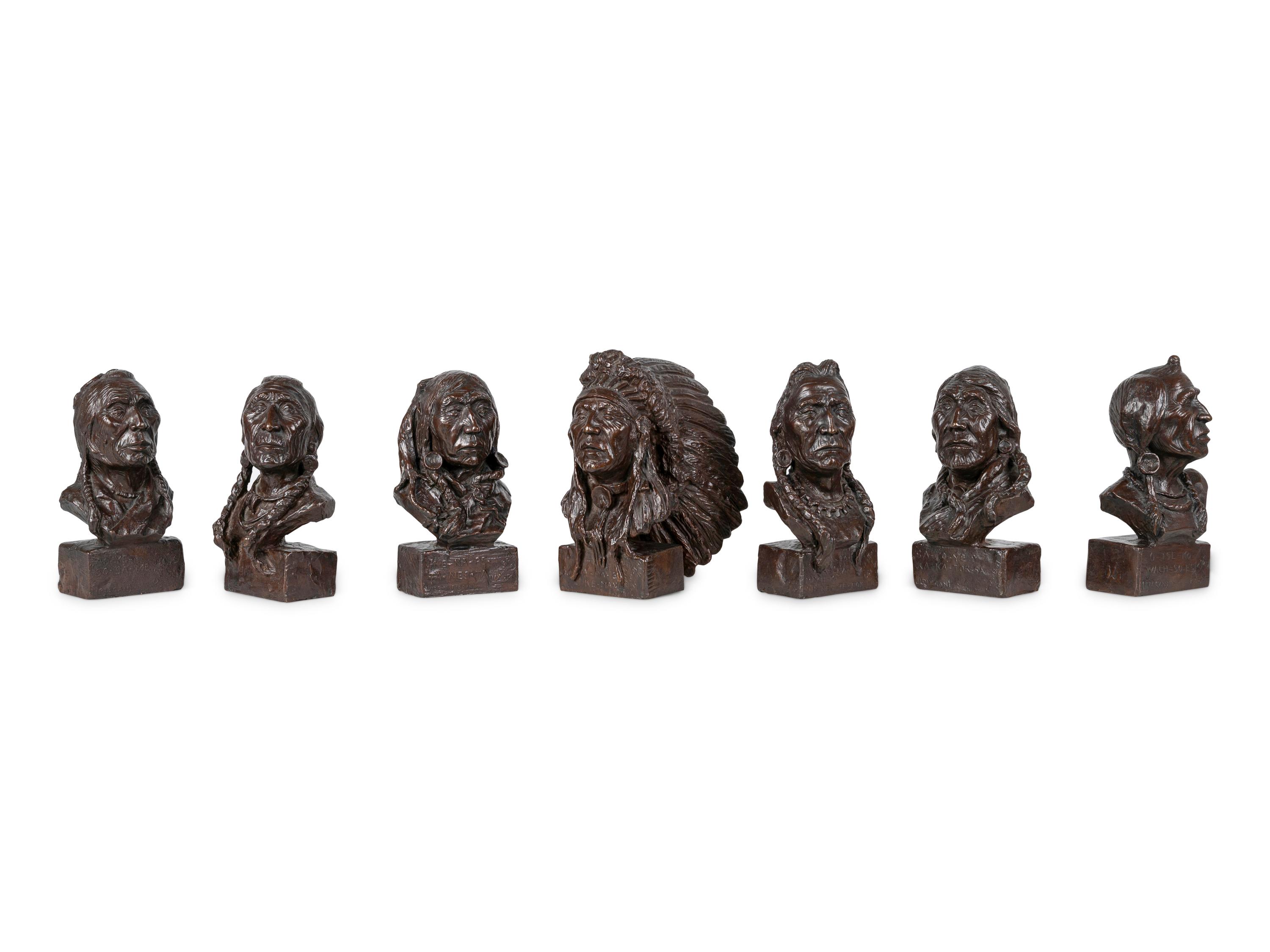 Seven Sculptures: Last Star , Calf-Tail, Two-Gun-White-Calf, Eagle-Calf, Medicine-Bossribs, Turtle and Weasel Feather , edition 8/30
